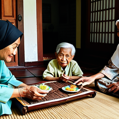 **

"A loving Malaysian family, fully clothed in modest traditional attire (e.g., baju kurung, baju melayu), gathered around an elderly woman (grandmother) who is telling stories. The setting is a comfortable living room in a traditional Malay house, complete with woven mats and wood carvings.  The scene is warm and inviting, illustrating the passing down of family history.  Safe for work, appropriate content, family-friendly, professional photography, perfect anatomy, natural proportions, well-formed hands, proper finger count."

**