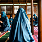 Praying at a Kenduri Arwah**

A group of fully clothed Muslim women and men are praying together at a Kenduri Arwah in a kampung house, appropriate attire, safe for work, perfect anatomy, natural proportions, family-friendly gathering, soft lighting, high quality, professional photography. Focus on the imam leading the prayer and the serene expressions of the attendees.

**