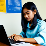 **

A Malaysian student in a "baju kurung", studying diligently at a desk filled with textbooks and a laptop. The background shows a cozy dorm room with motivational posters. Fully clothed, appropriate attire, safe for work, perfect anatomy, natural proportions, academic setting, high quality, professional.

**